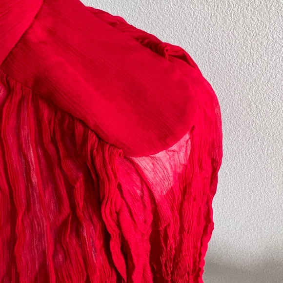 Long sleeve chiffon Red Mini Dress - Picture 3 of 14